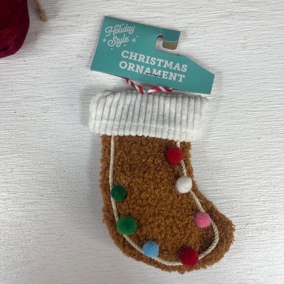 Holiday Style Set Of 7 Christmas Ornaments Knitted Fabric Designs - Picture 4 of 7